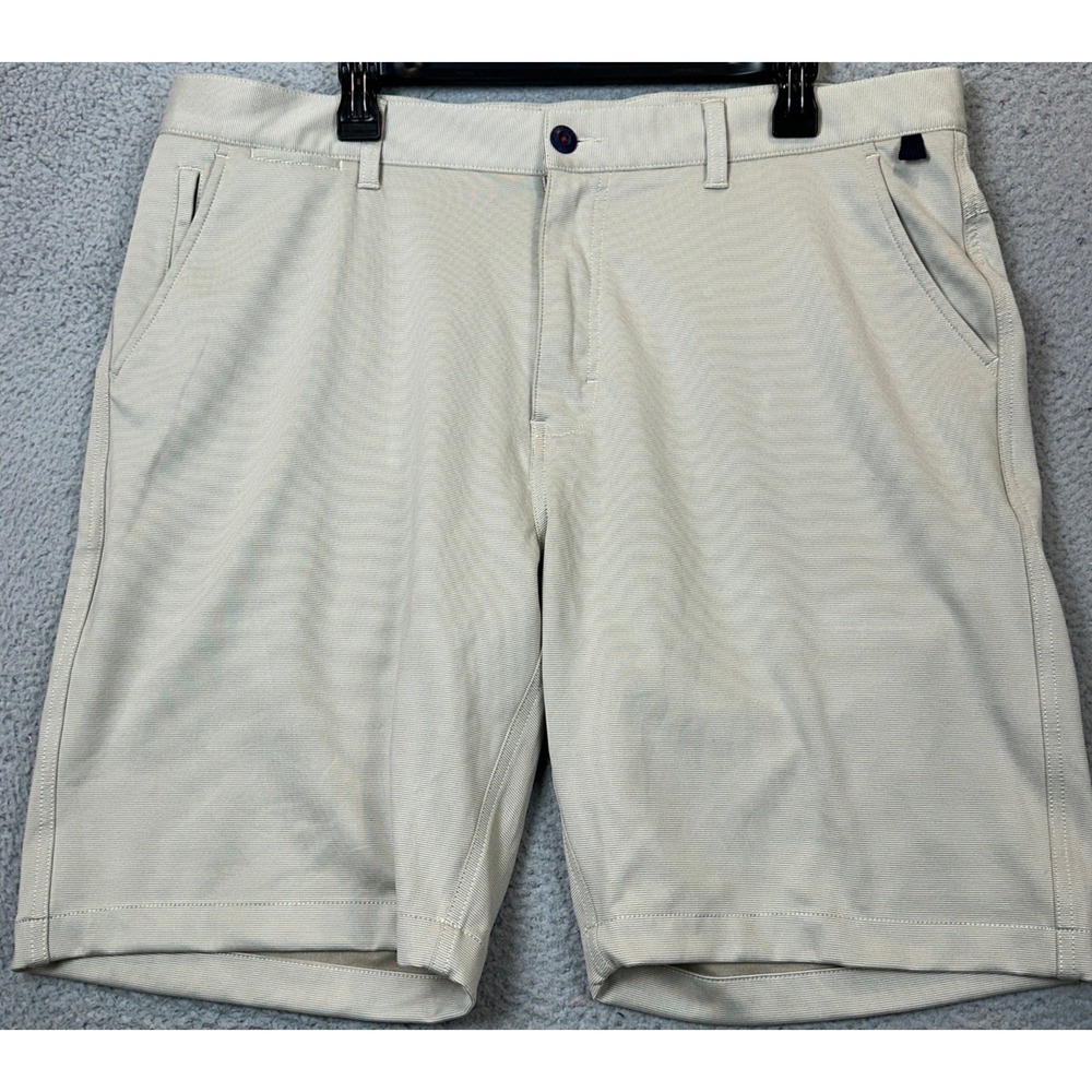 Halsey Sport Shorts Mens 38 Performance Beige Micro-stripe Chino Golf Stretch
